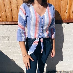 Striped 3/4 Sleeve Crop Top